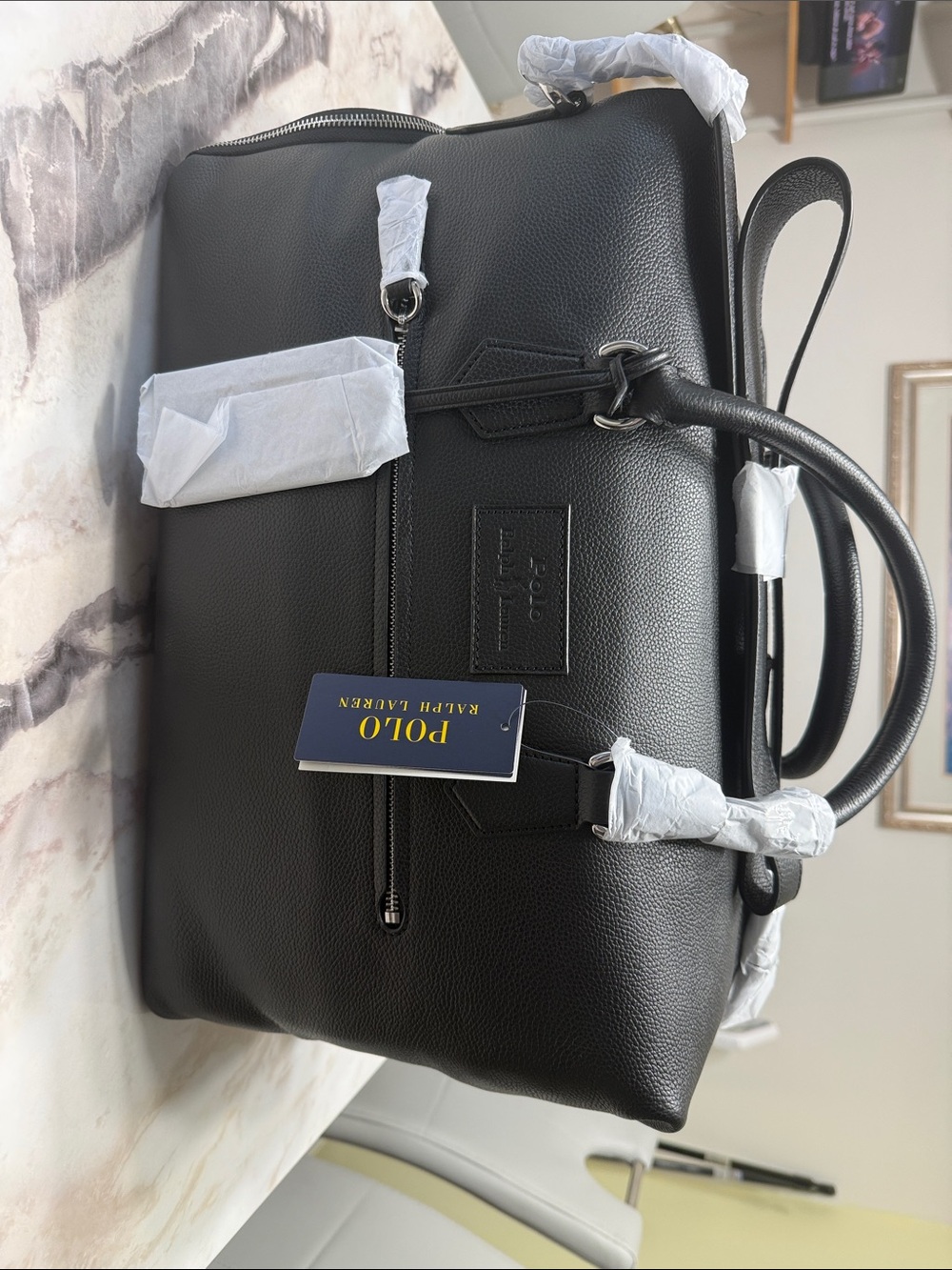Polo by Ralph Lauren Black Pebbled Leather Travel Briefcase
